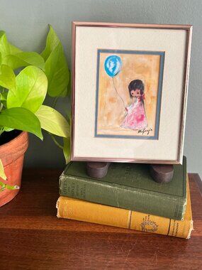 Ted DeGrazia "Girl With Balloon" Framed Print Rose Gold Frame 7" x 8"